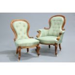 A PAIR OF VICTORIAN MAHOGANY FRAMED GENTLEMAN'S AND LADY'S CHAIRS