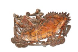 A CHINESE CARVED WOODEN PLAQUE