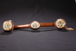 A CHINESE JADE MOUNTED HARDWOOD RUYI SCEPTRE