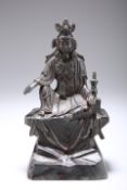 AN INDIAN BRONZE FIGURE OF A DEITY, cast seated. 22cm high