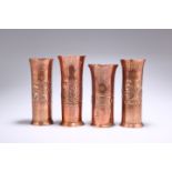 FOUR ARTS AND CRAFTS COPPER FLOWER VASES