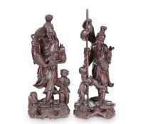 TWO CHINESE CARVED REDWOOD FIGURE GROUPS, LATE 19TH CENTURY