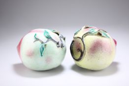 A PAIR OF CHINESE ENAMELLED PORCELAIN MODELS OF PEACHES