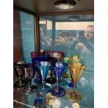 A COLLECTION OF TWENTY VICTORIAN WINE GLASSES, various colours, including amethyst, blue and cranber