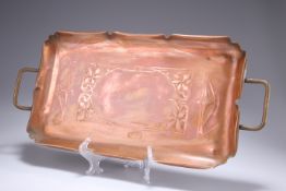 AN ART NOUVEAU COPPER TWO-HANDLED TRAY