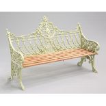 A COALBROOKDALE STYLE GREEN PAINTED GARDEN BENCH,