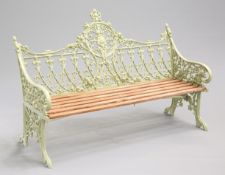 A COALBROOKDALE STYLE GREEN PAINTED GARDEN BENCH,