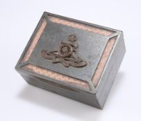 A SILVER-PLATED ROYAL ARTILLERY CIGARETTE BOX