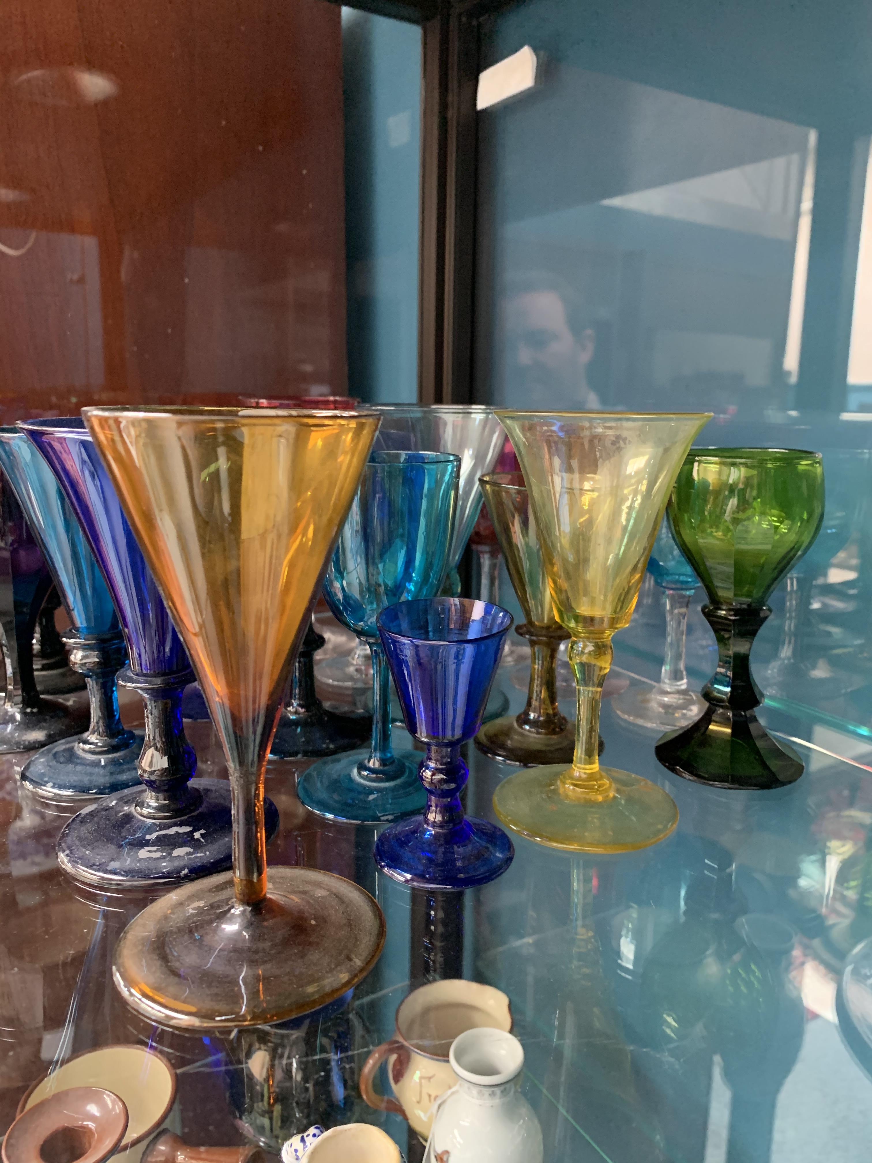 A COLLECTION OF TWENTY VICTORIAN WINE GLASSES, various colours, including amethyst, blue and cranber - Image 2 of 2