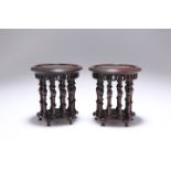 A PAIR OF CHINESE HARDWOOD PEDESTALS