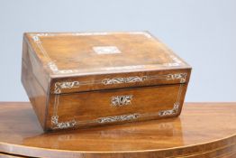 A 19TH CENTURY MOTHER-OF-PEARL INLAID ROSEWOOD WRITING SLOPE