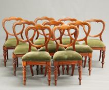 NINE VICTORIAN MAHOGANY BALLOON-BACK DINING CHAIRS