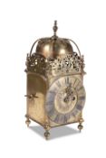 A LATE VICTORIAN BRASS SINGLE-FUSEE LANTERN CLOCK