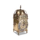 A LATE VICTORIAN BRASS SINGLE-FUSEE LANTERN CLOCK