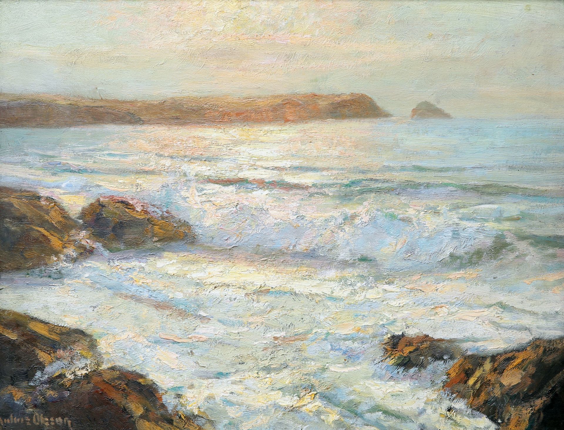 JULIUS OLSSON (1864-1942), GOLDEN HUE ON EVENING SURF