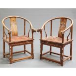 A PAIR OF CHINESE MOTHER-OF-PEARL INLAID ELM CHAIRS