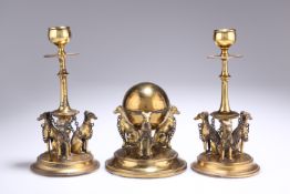 A VICTORIAN BRASS DESK GARNITURE