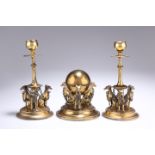 A VICTORIAN BRASS DESK GARNITURE