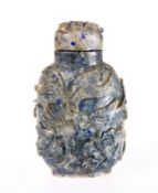 A CHINESE LAPIS SNUFF BOTTLE AND STOPPER,
