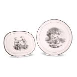 A NEW HALL BAT PRINTED SAUCER DISH AND TEAPOT STAND