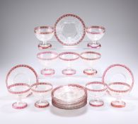 A SET OF BAVARIAN ETCHED AND RUBY GLASS SUNDAE DISHES AND SAUCERS