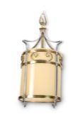 A 20TH CENTURY BRASS AND STEEL HALL LANTERN