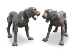 A LARGE PAIR OF BRONZES OF BENGAL TIGERS