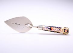 A VICTORIAN SILVER AND PORCELAIN TROWEL