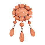 A 19TH CENTURY CORAL, SEED PEARL AND DIAMOND BROOCH