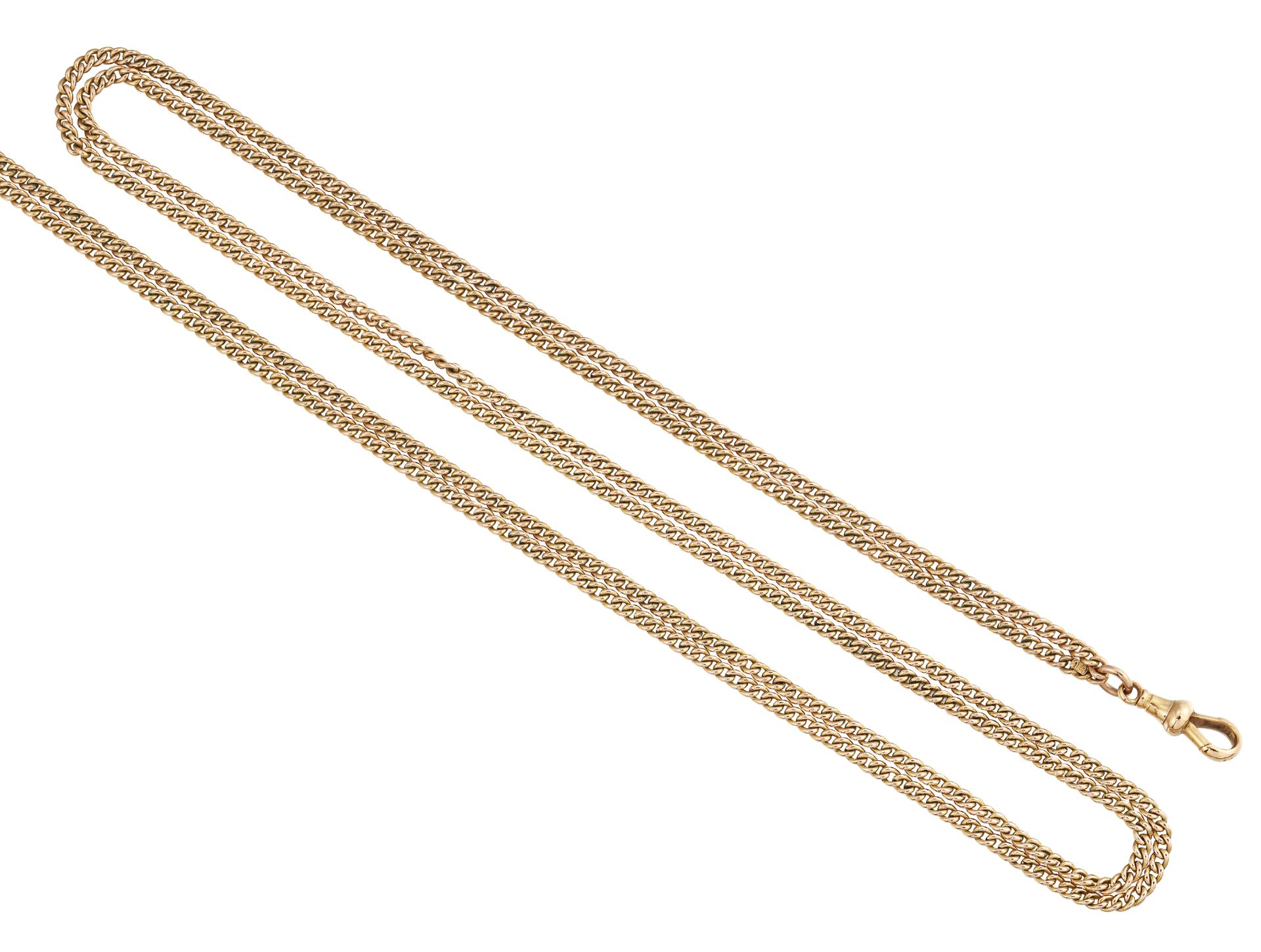 A 9CT GOLD LONG CHAIN