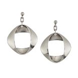 A PAIR OF GEORG JENSEN SILVER EARRINGS, of abstract form on hoop screw fittings, stamped marks and n