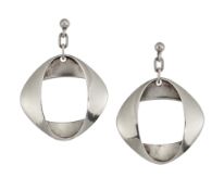 A PAIR OF GEORG JENSEN SILVER EARRINGS, of abstract form on hoop screw fittings, stamped marks and n