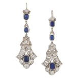 A PAIR OF EARLY 20TH CENTURY SAPPHIRE AND DIAMOND EARRINGS