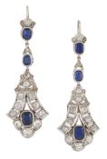 A PAIR OF EARLY 20TH CENTURY SAPPHIRE AND DIAMOND EARRINGS