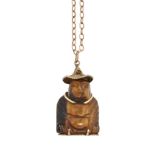 A 14CT TIGER'S EYE BUDDHA PENDANT