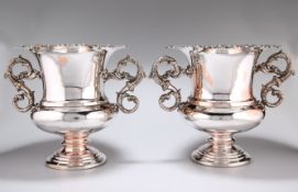 A PAIR OF SILVER-PLATED WINE COOLERS