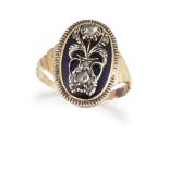 AN EARLY 19TH CENTURY ENAMEL AND DIAMOND RING