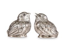 A PAIR OF EDWARDIAN SILVER NOVELTY SALT AND PEPPER POTS