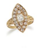 A LATE 19TH/EARLY 20TH CENTURY MARQUISE PLAQUE DIAMOND RING