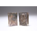 TWO CHINESE SILVER MATCHBOX SLEEVES