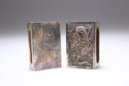 TWO CHINESE SILVER MATCHBOX SLEEVES