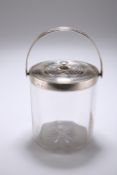 A RARE SILVER-MOUNTED GLASS BISCUIT BARREL