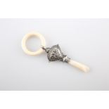 A GEORGE V SILVER AND MOTHER-OF-PEARL "LITTLE JACK HORNER" TEETHER