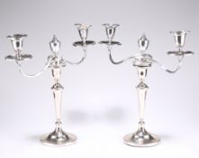 A PAIR OF GEORGE III THREE LIGHT CANDELABRA