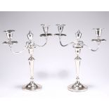 A PAIR OF GEORGE III THREE LIGHT CANDELABRA