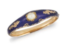 A 19TH CENTURY PEARL AND ENAMEL BANGLE
