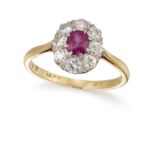 A RUBY AND DIAMOND CLUSTER RING