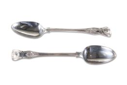 A PAIR OF WILLIAM IV SILVER BASTING SPOONS, by Mary Chawner London 1835, kings pattern, with