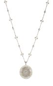 AN EARLY 20TH CENTURY PEARL AND DIAMOND PENDANT AND CHAIN