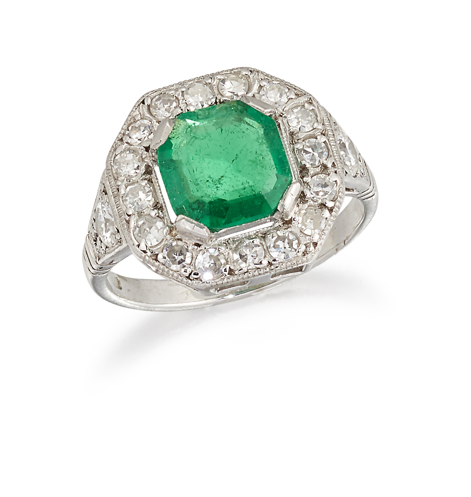A FRENCH 14CT EMERALD AND DIAMOND RING